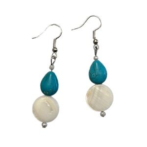 🟣 Dyed Howlite and Mother Of Pearl Drop Earhook Earrings Upcycled Boho